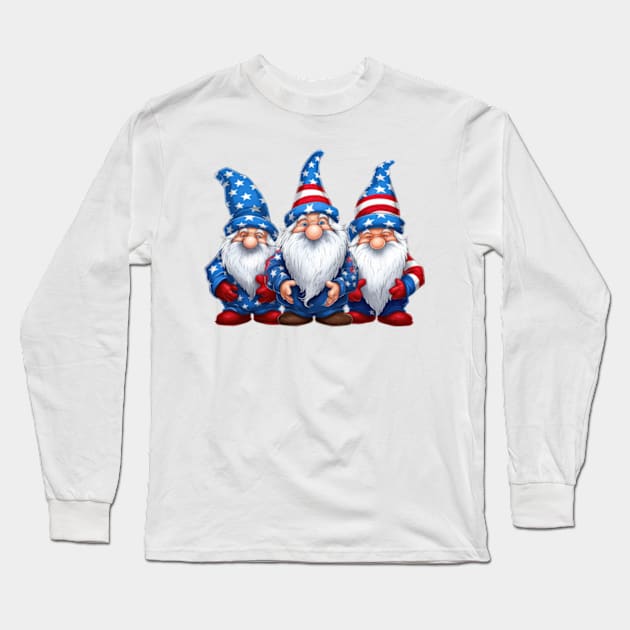 4th of July Gnomes #6 Long Sleeve T-Shirt by Chromatic Fusion Studio